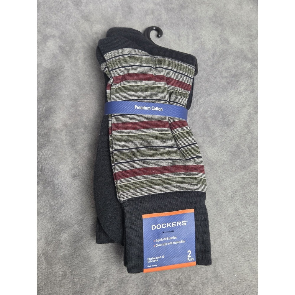 Dockers Mens‎ Classic Crew Socks 2 Pack Size 6-12 Solid Striped Soft